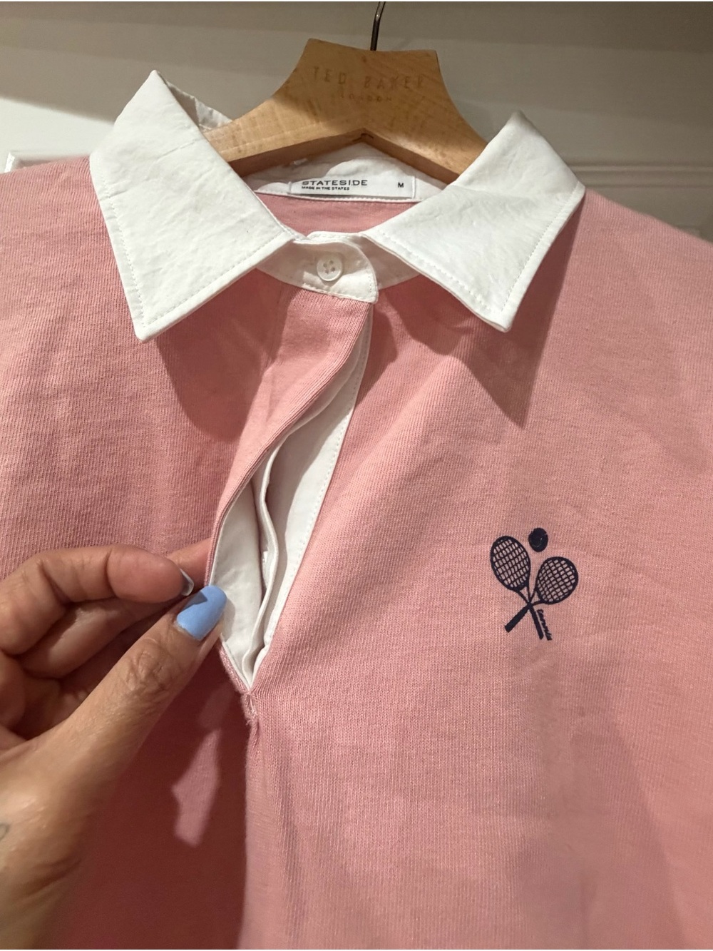 Stateside Dusty Pink Cropped Top with Contrast Collar Accent 100% Cotton - Picture 6 of 15